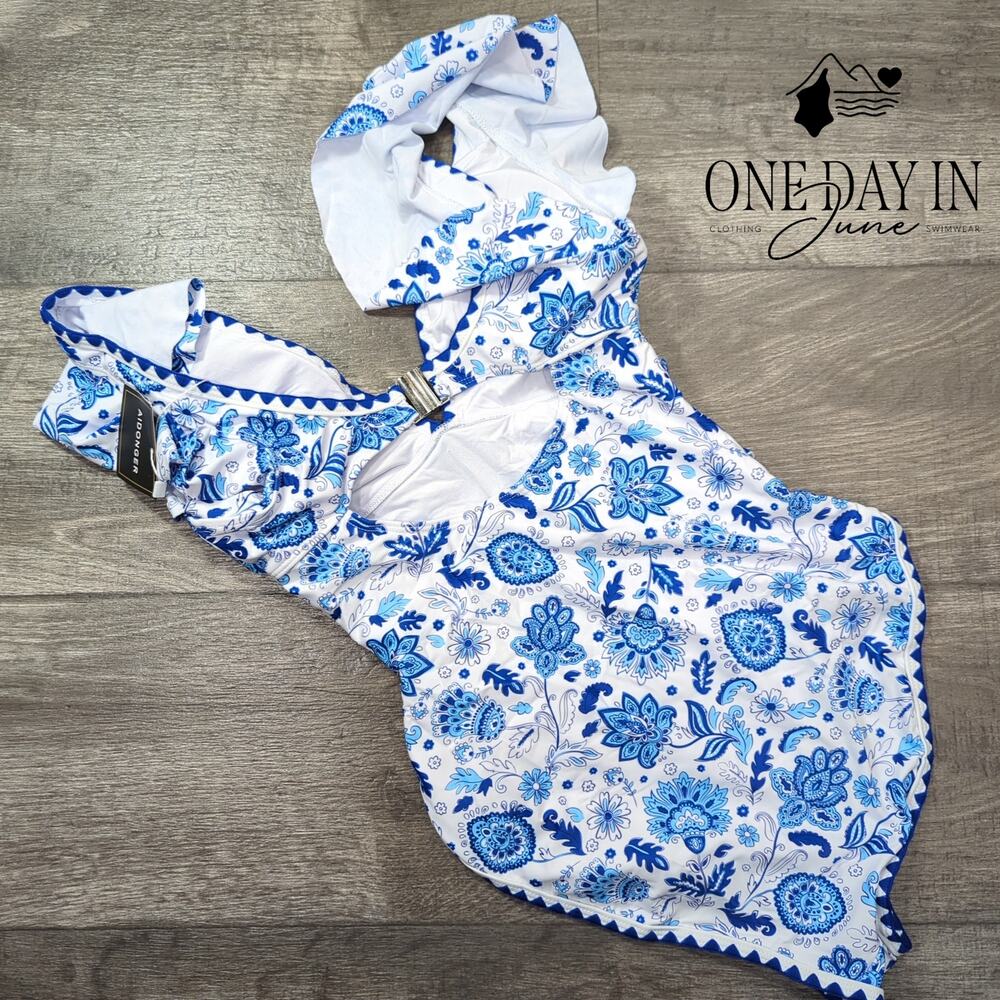 Aidonger Ruffle Shoulder One Piece Swimsuit Size S - Picture 6 of 6